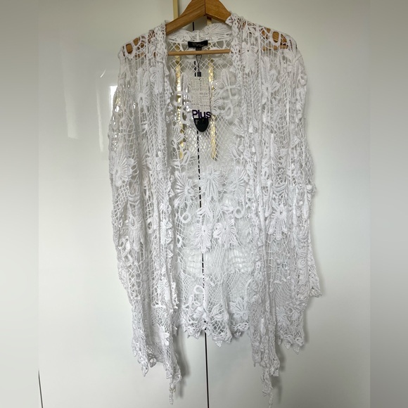 Cupio Sweaters - white lace crochet cardigan Open Front size 2X/ 3X NWT